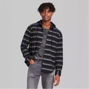 Men's Long Sleeve Hooded Flannel Button-Down Shirt - Original Use Brown S NWT
